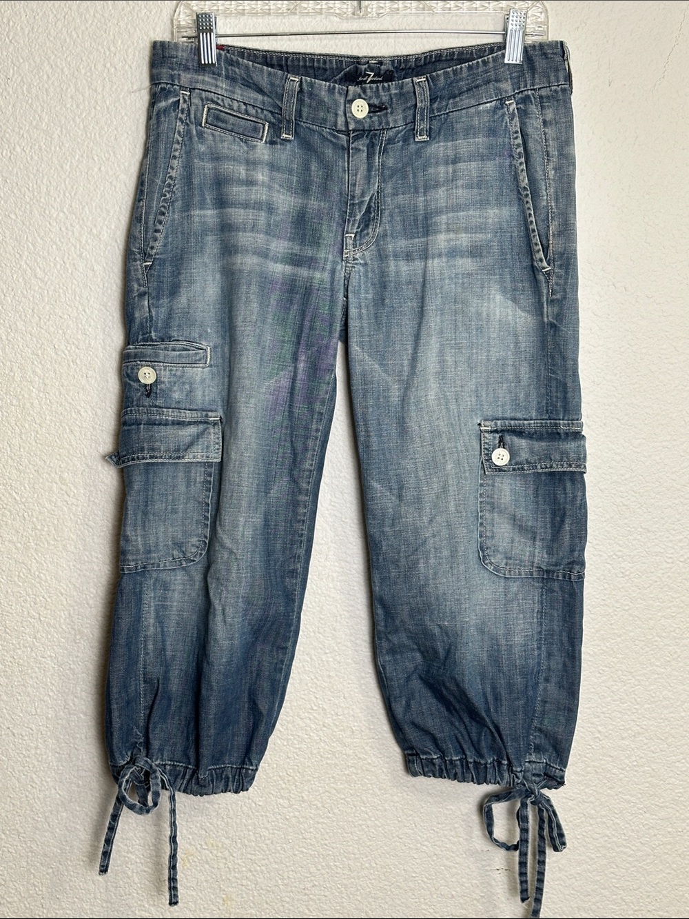 Seven for all Mankind Y2K Cargo Capri Jean Pockets Womens 28 Mid Rise
